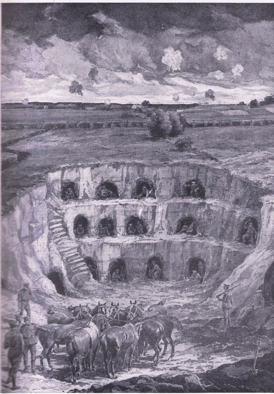 Os modernos habitantes das cavernas, da História da Grande Guerra Vol. 3 publicada pela Waverley Book Co Limited, c.1920 de Ralph Cleaver