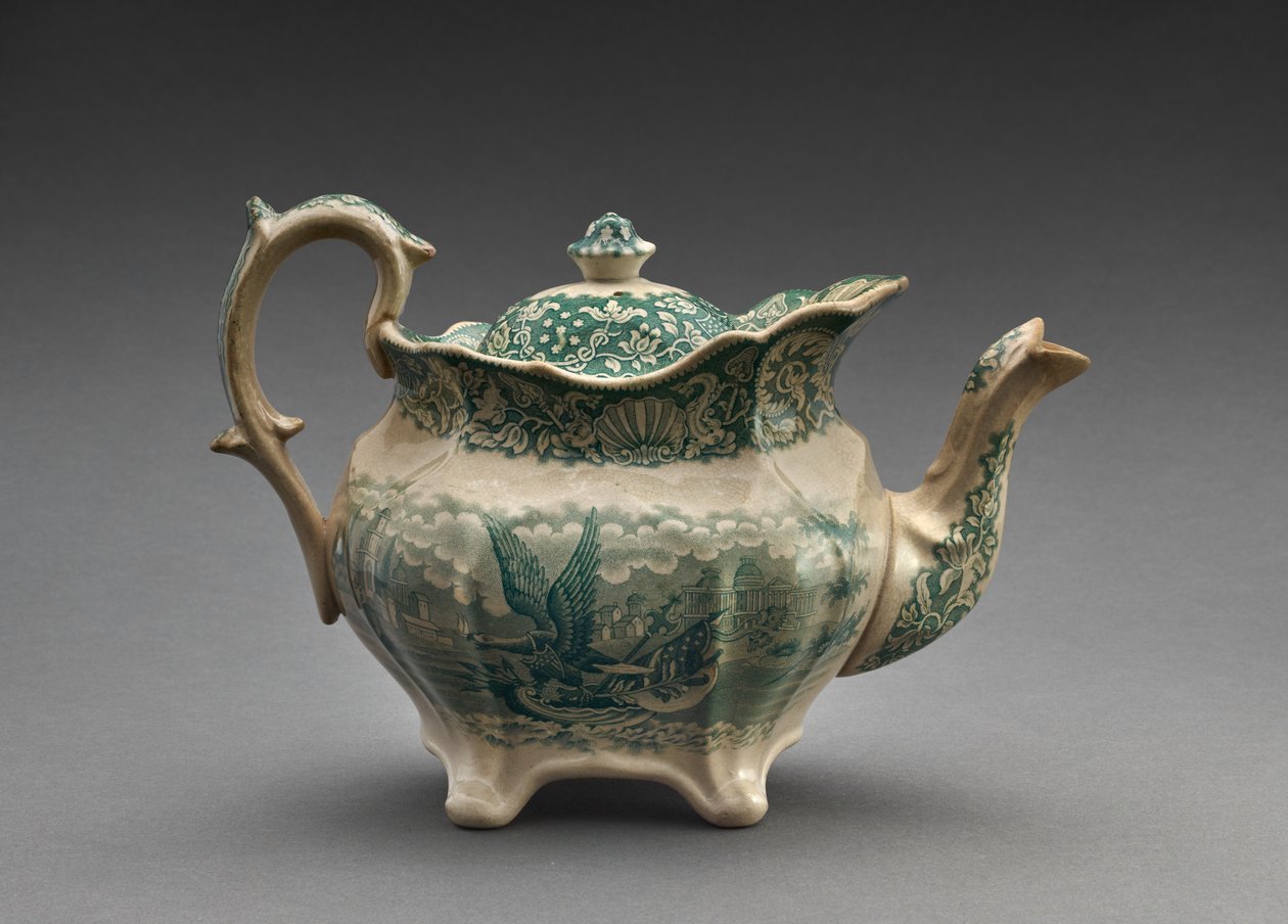 Bule, c.1847-49 (faiança vitrificada com chumbo com impressão de transferência) de Ralph Hall