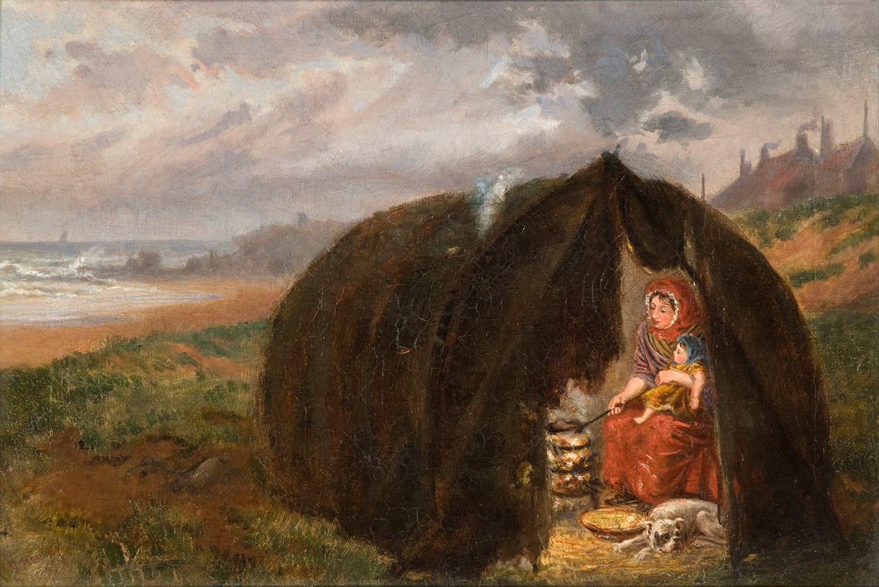 Ciganos acampados na praia, perto de South Shields, 1876 de Ralph Hedley