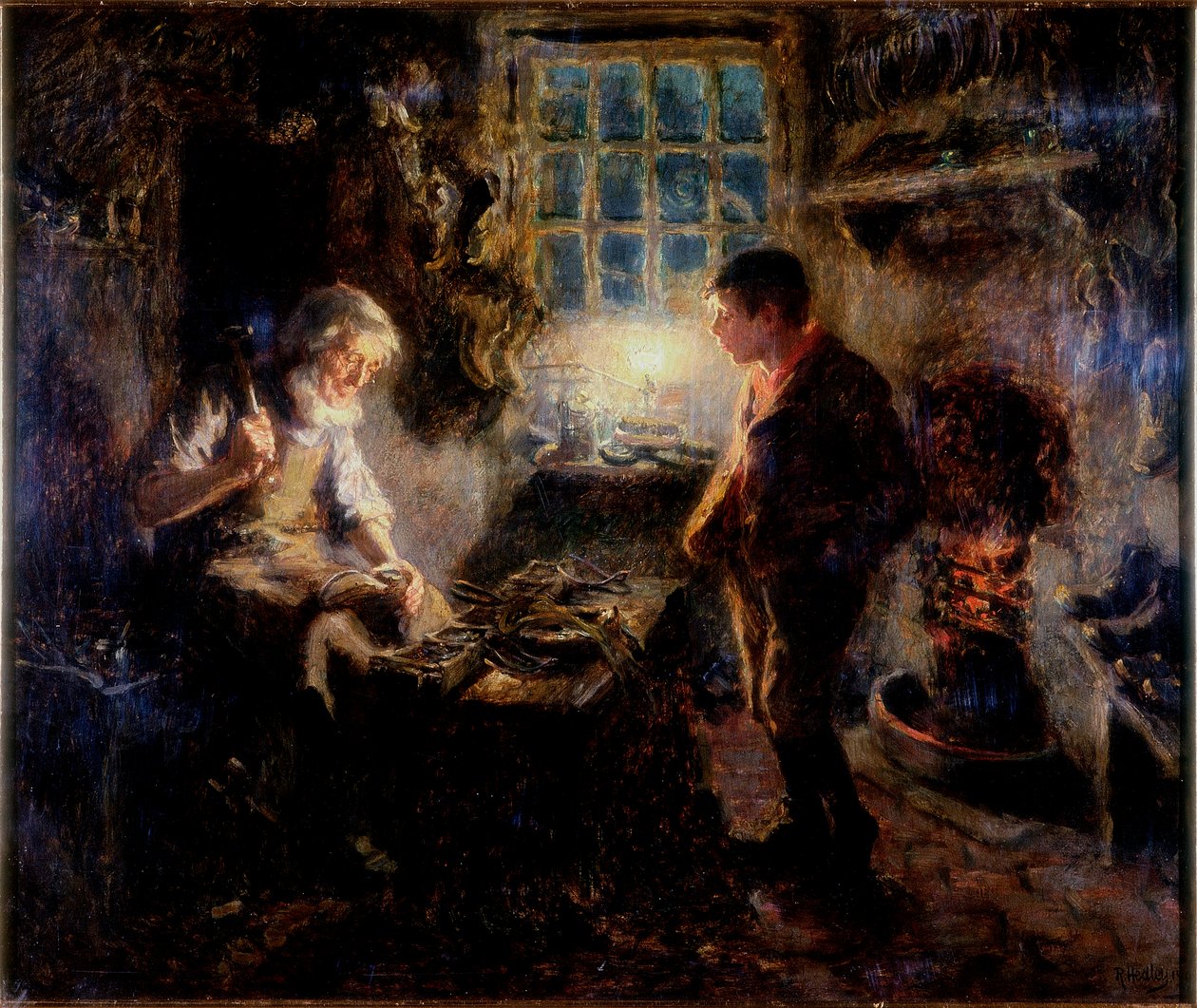 A loja do sapateiro, 1909 de Ralph Hedley
