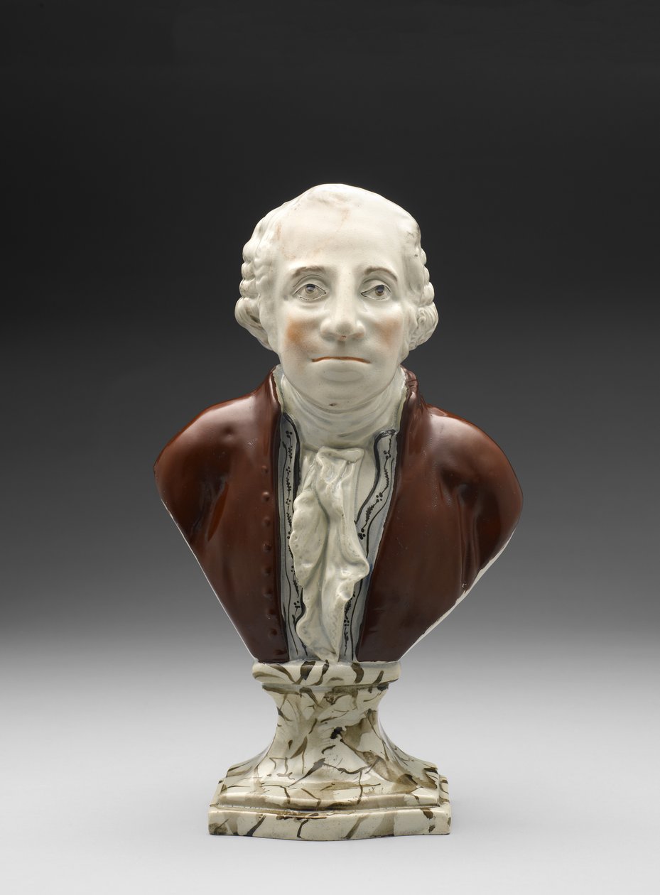 Busto de George Washington, c. 1782-1795 (faiança esmaltada com chumbo (pérolas) com esmalte sobre esmalte) de Ralph Sr. Wood