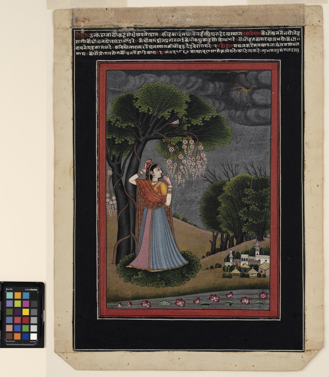 Uma nayika com saudade de seu amado, c.1790 (aquarela opaca e ouro no papel) de Ram Mola