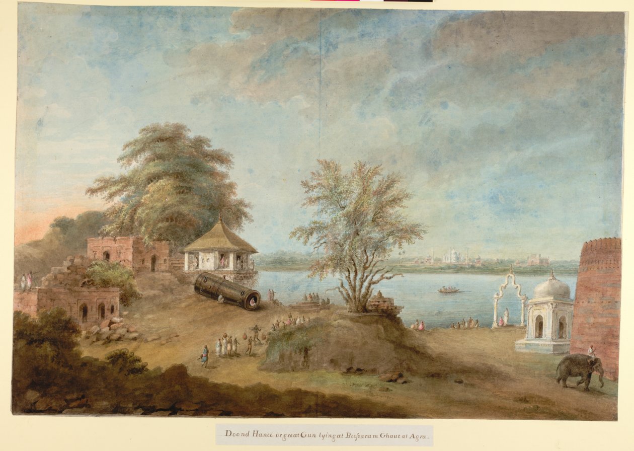 O Grande Canhão de Agra ao lado da muralha do Forte, c.1814-15 (aguarela sobre papel) de Ram Sita