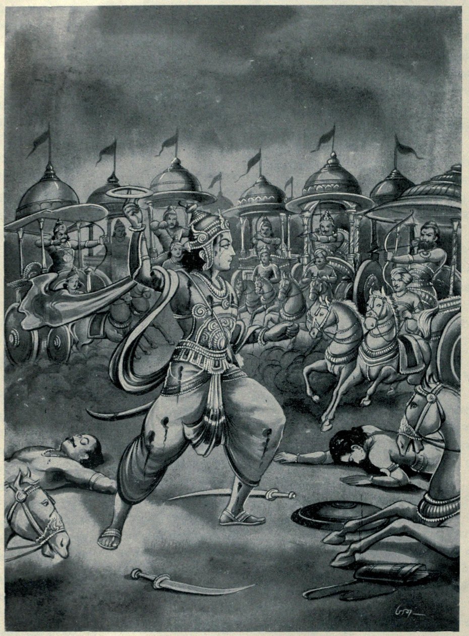 Abhimanyu lutando sozinho no Chakravyuha de Ramanarayanadatta astri