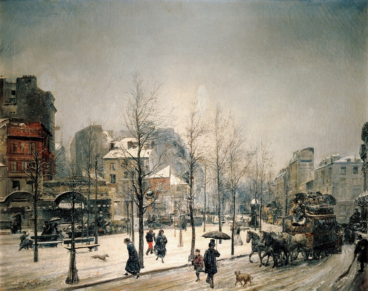 Neve na Boulevard de Clichy. Pintura de Ramon Marti i Alsina (1826-1894) de Ramón Martí Alsina