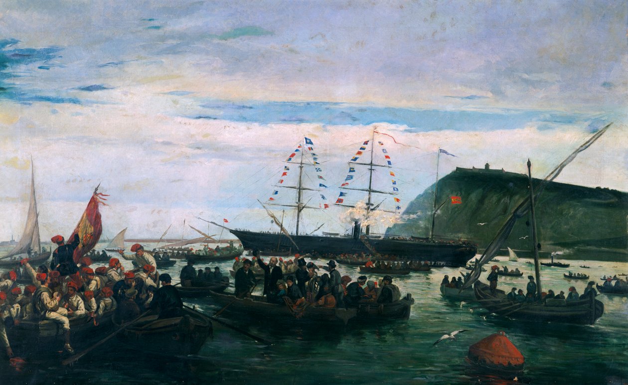 Voluntários catalães embarcam para a guerra em Cuba em 1870 de Ramón Padró y Pedret