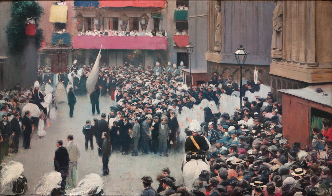 A procissão de Corpus Christi, deixando a Igreja de Santa Maria del Mar de Ramon Casas i Carbo