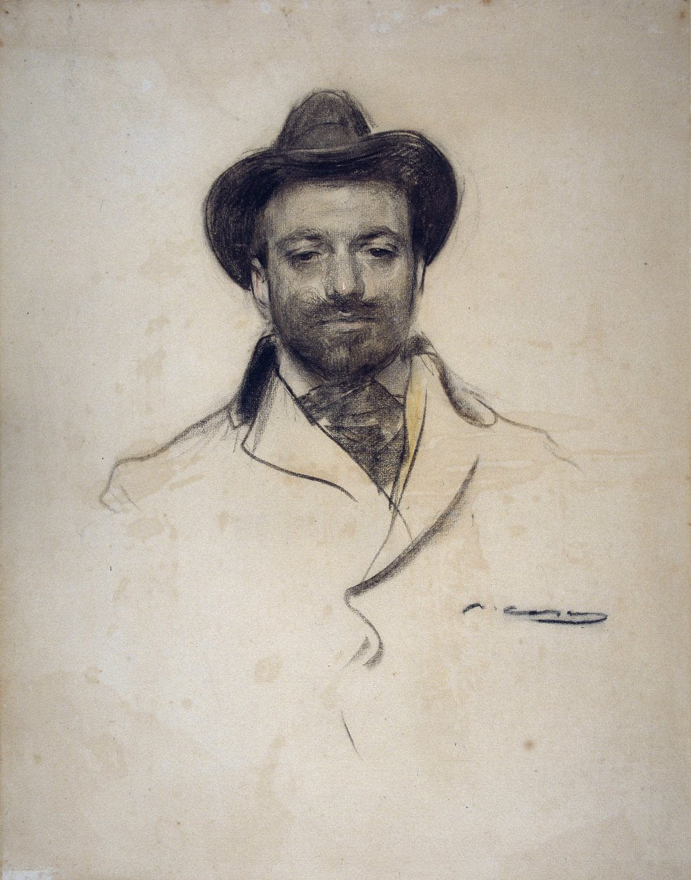 "Retrato do pintor e fotógrafo espanhol Jose Maria Sert (1874-1945) Desenho a carvão de Ramon Casas (1866-1932) 1904 Colecção privada de Ramón Casas