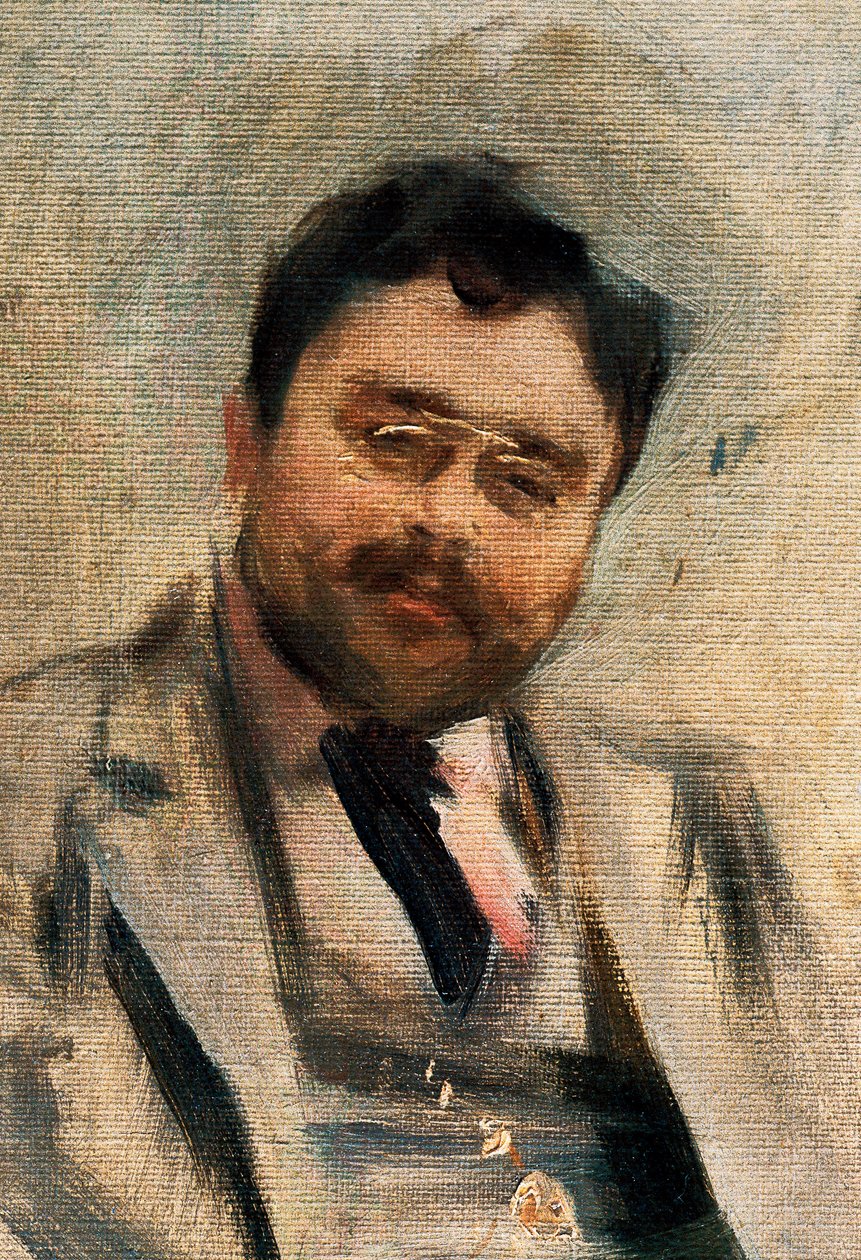 Retrato de Isaac Albeniz aos 34 anos de idade, detalhe (óleo sobre tela) de Ramon Casas i Carbo