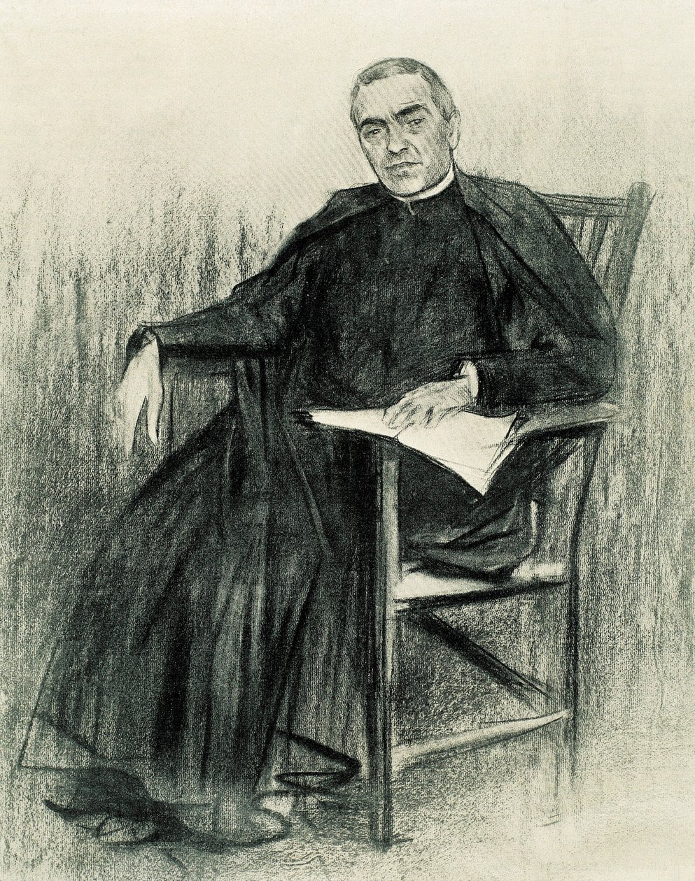 Retrato do poeta catalão Jacint Verdaguer (1845-1902) (desenho) de Ramon Casas i Carbo