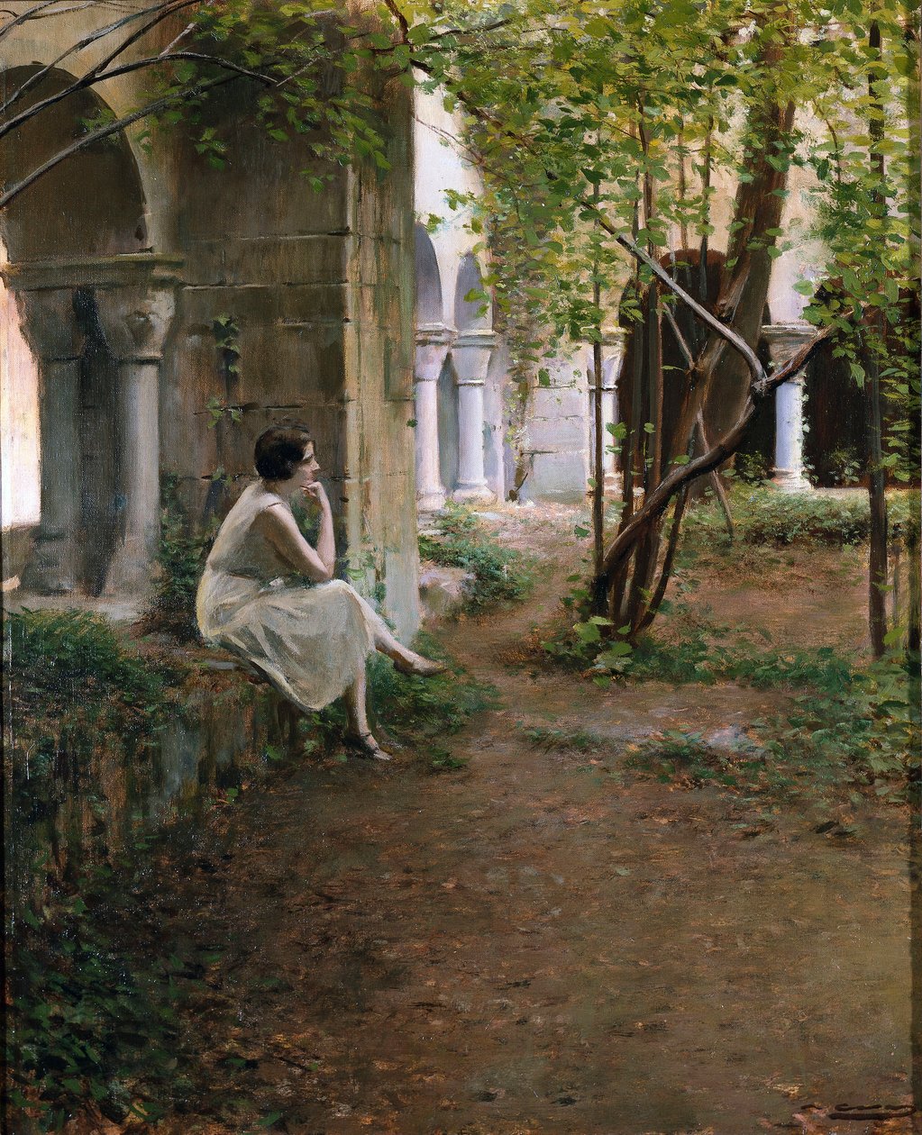 Jovem Mulher Meditando em um Claustro de Ramon Casas i Carbo