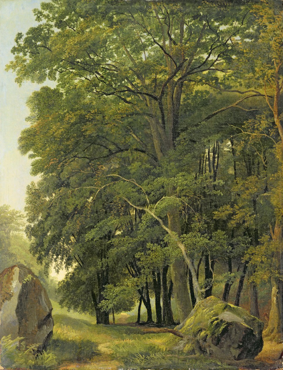 Uma paisagem arborizada (óleo sobre papel no painel) de Ramsay Richard Reinagle