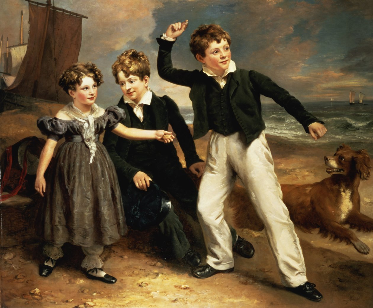 Um retrato de grupo de Robert, James e Mary Sarah, os três filhos de James Greenhalgh, 1830 de Ramsay Richard Reinagle