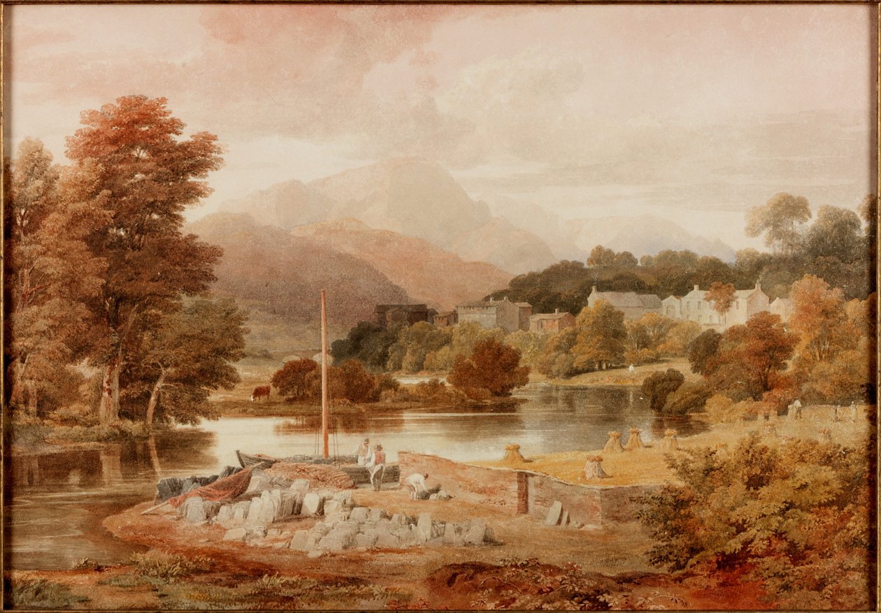 A Slate Wharf, Brathay (lápis e aquarela sobre papel) de Ramsay Richard Reinagle