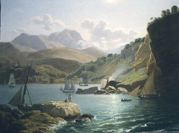 Uma Vista da Costa de Vietri Sul Mare e da Aldeia de Raito, no Golfo de Salerno de Ramsay Richard Reinagle