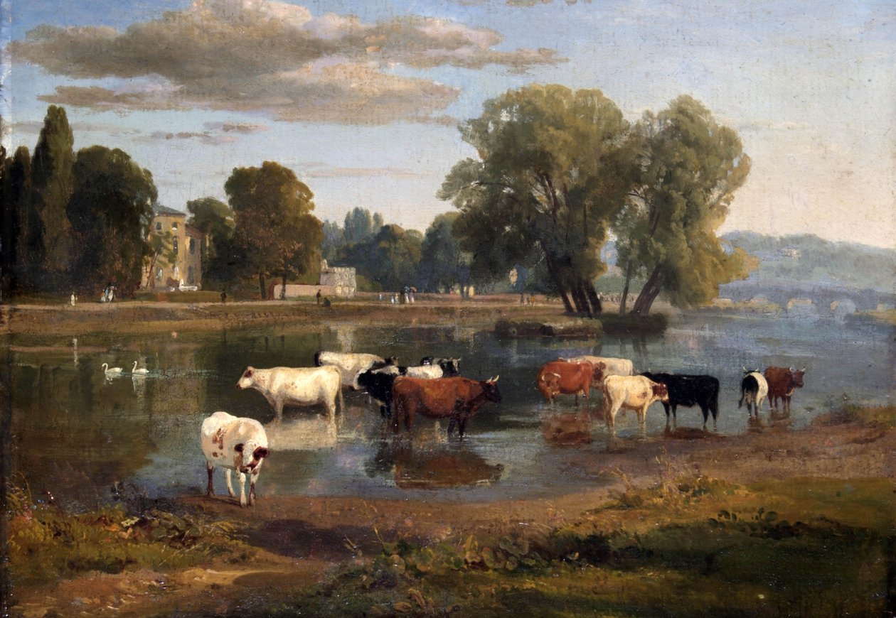 Tamisa em Richmond do banco de Middlesex, olhando para a casa de Asgill de Ramsay Richard Reinagle