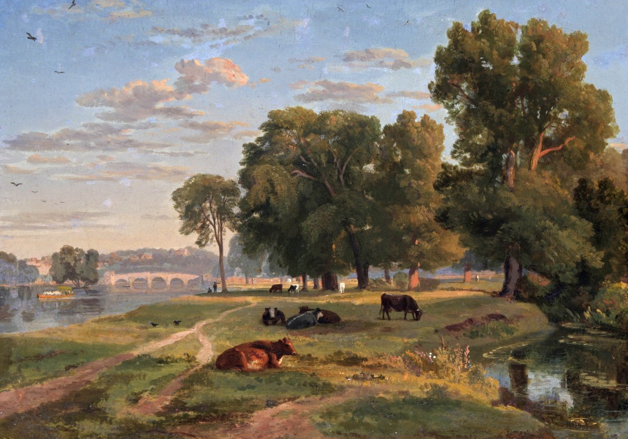 Tamisa em Richmond do banco de Middlesex, olhando para a ponte de Ramsay Richard Reinagle