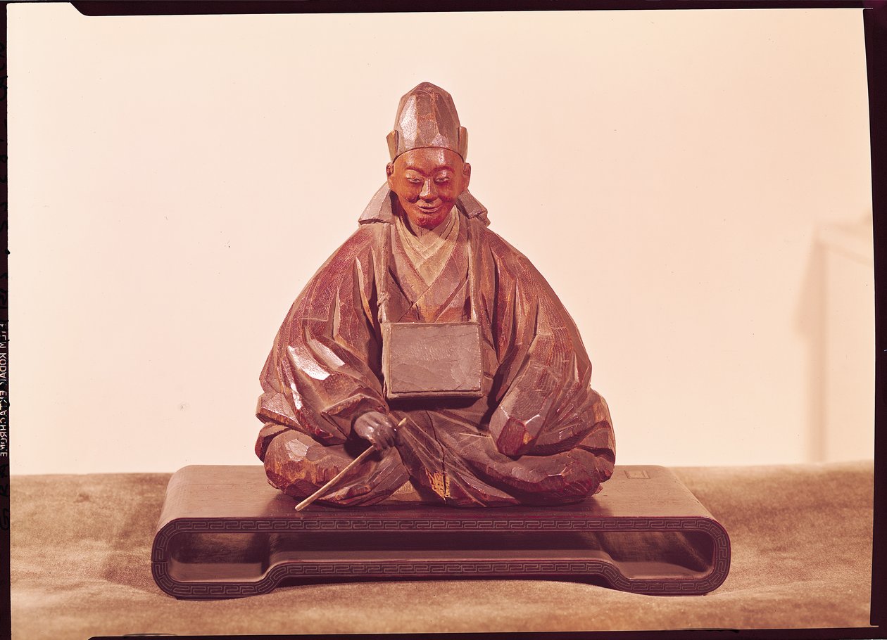 Estátua assentada de Basho (1644-94) Período Edo (1603-1868) (madeira) de Ran Koo