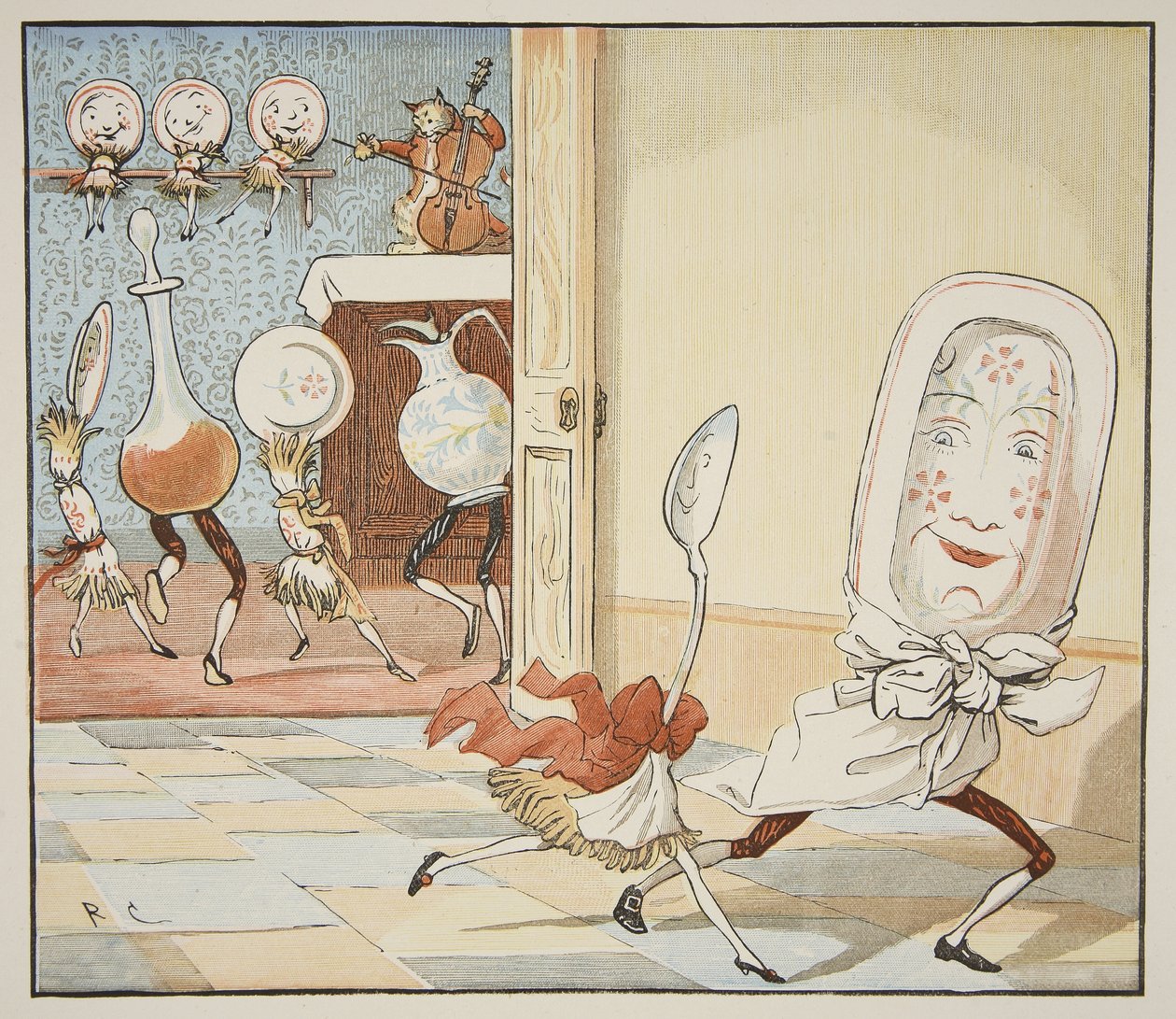 &39;E o prato foi embora com a colher&39;, 1882 (caneta e tinta, guache e wc no papel) de Randolph Caldecott