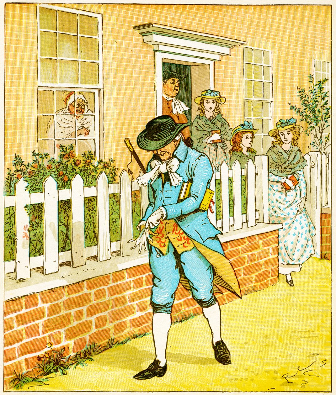Em Islington viveu um homem de quem o mundo poderia dizer que ainda uma corrida divina ele correu ilustração para Elegy em um cão louco por Oliver Goldsmith, 1879 de Randolph Caldecott