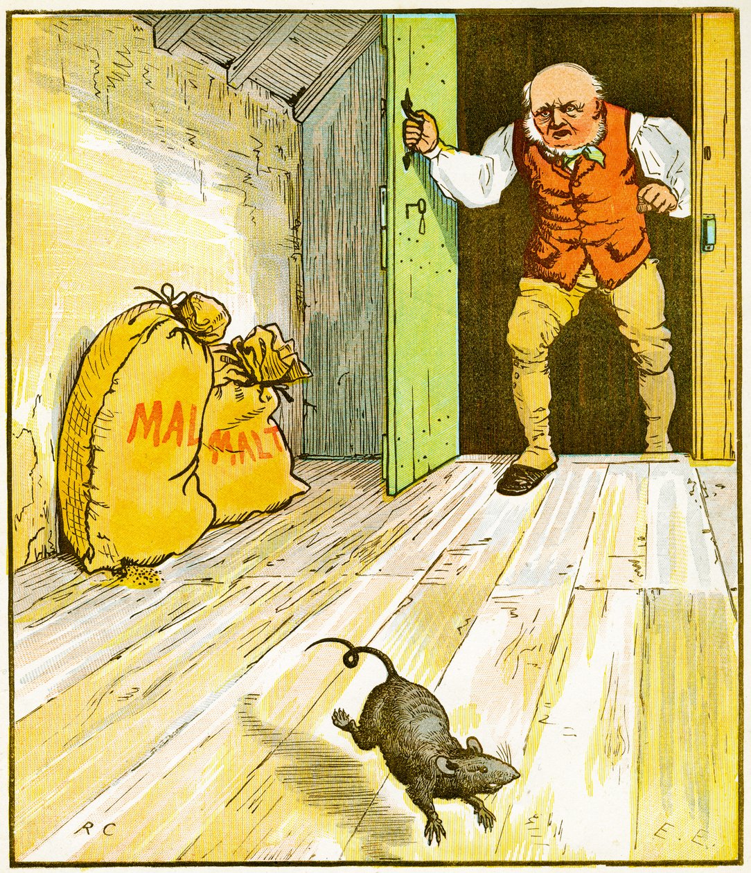 Este é o rato que comeu o malte, que estava na casa que Jack construiu, ilustração para A casa que Jack construiu, 1887 de Randolph Caldecott