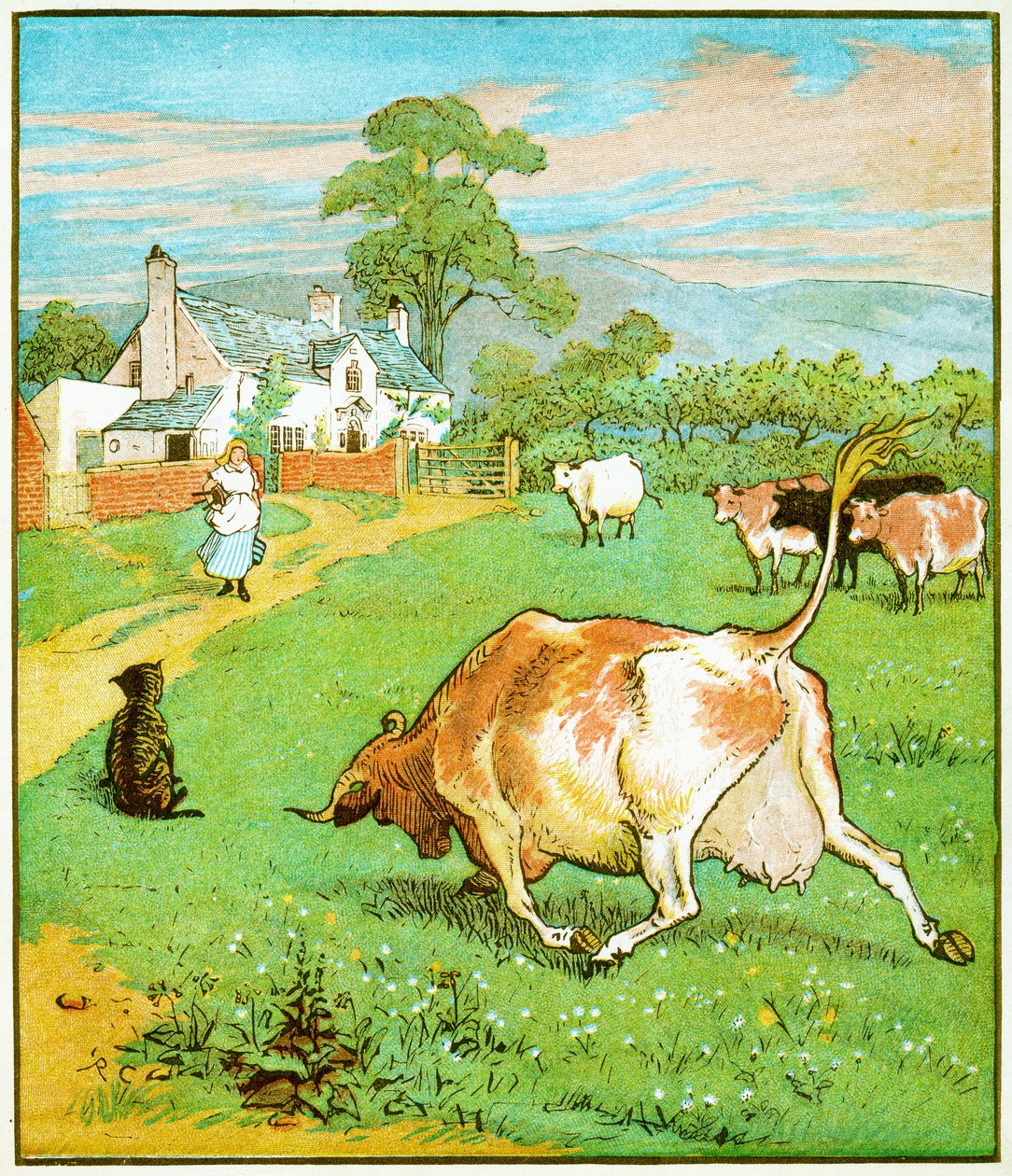 Esta é a vaca com o chifre amassado que jogou a ilustração do cachorro para a casa que Jack construiu, 1878 de Randolph Caldecott