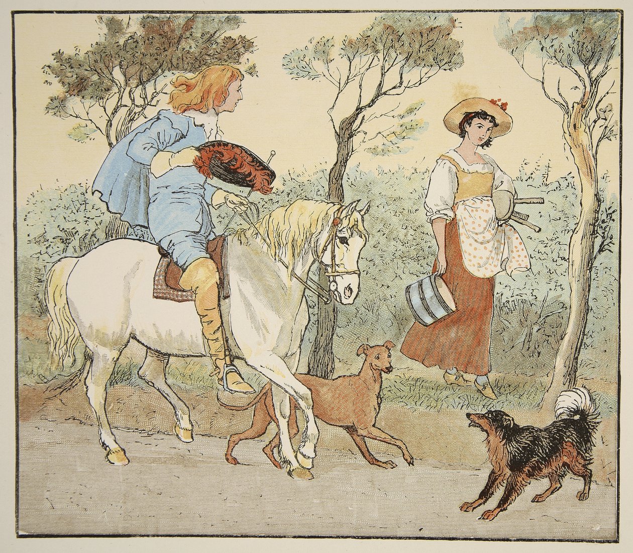 Onde você está indo, minha ilustração Pretty Maid, do The Milkmaid, pub. de Frederick Warne und Co. de Randolph Caldecott