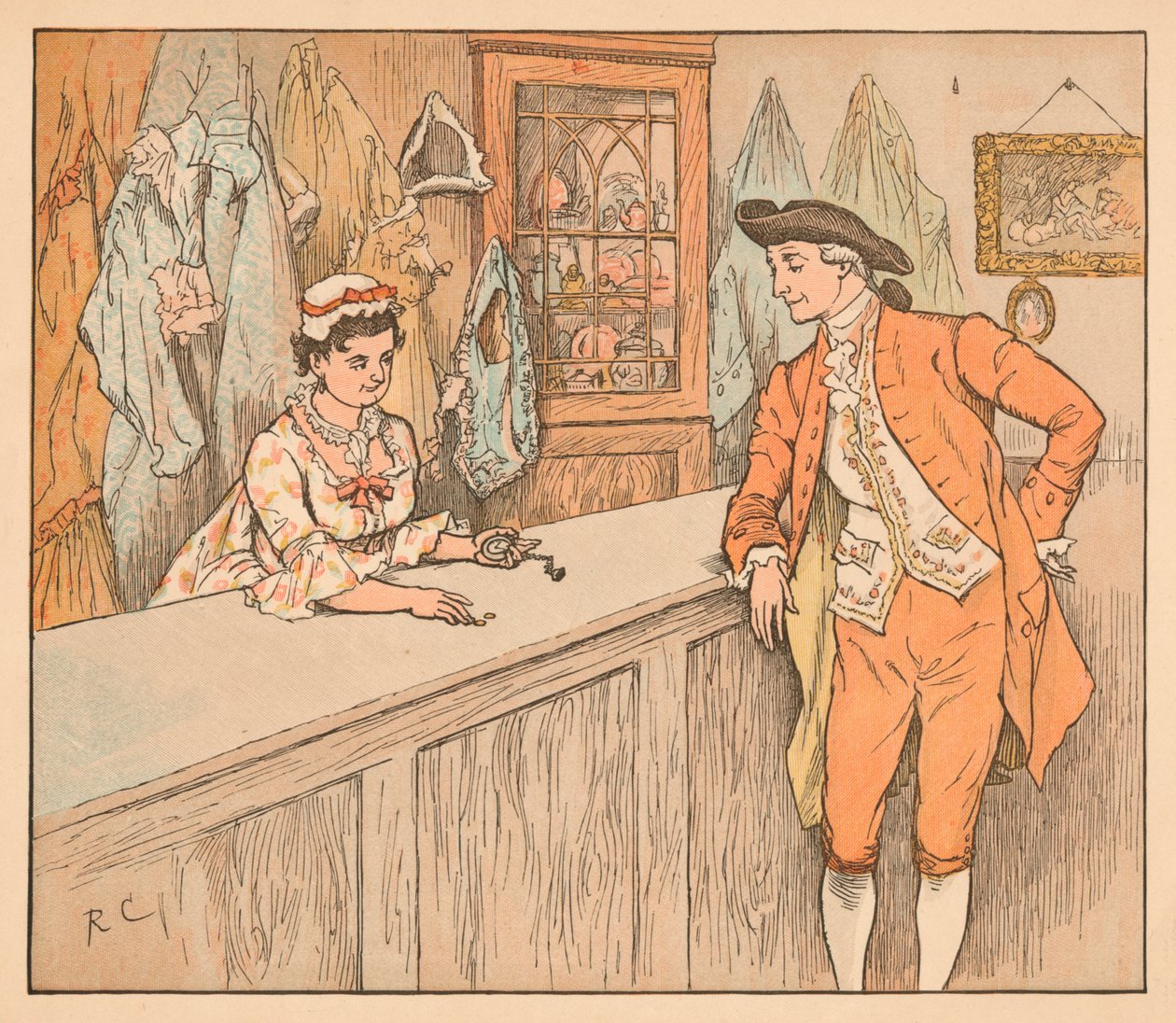 Cliente em uma loja de penhores, c1885, 1934. de Randolph Caldecott