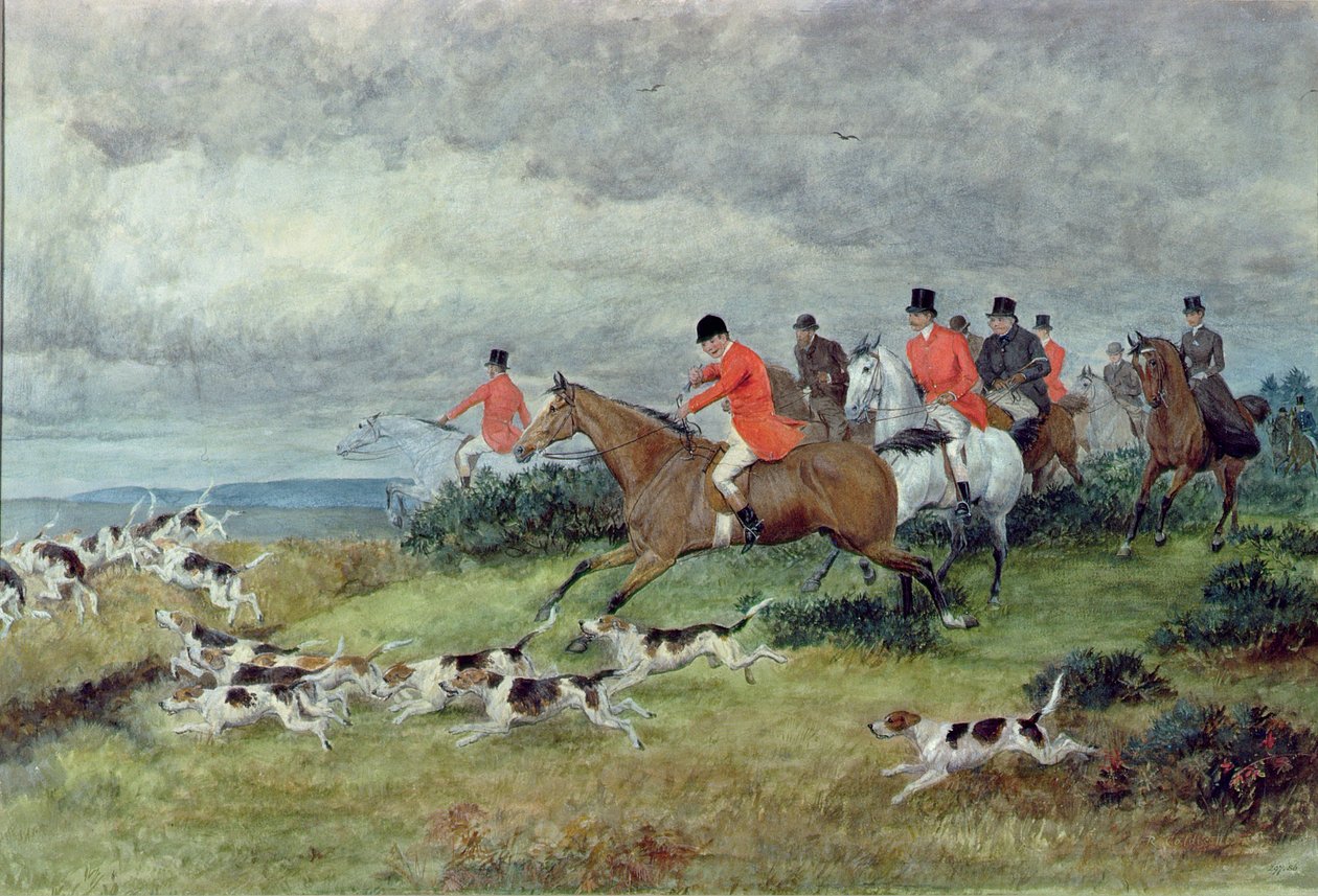 Caça à raposa em Surrey, século XIX (aguarela) de Randolph Caldecott