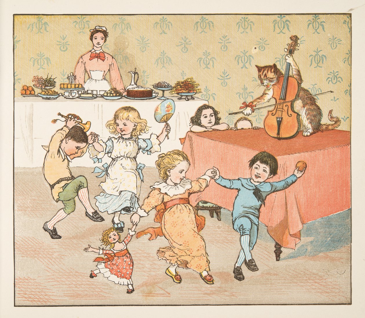 Hey, diddle, diddle, de The Hey Diddle Diddle Picture Book, pub.1882 (gravação a cores) de Randolph Caldecott