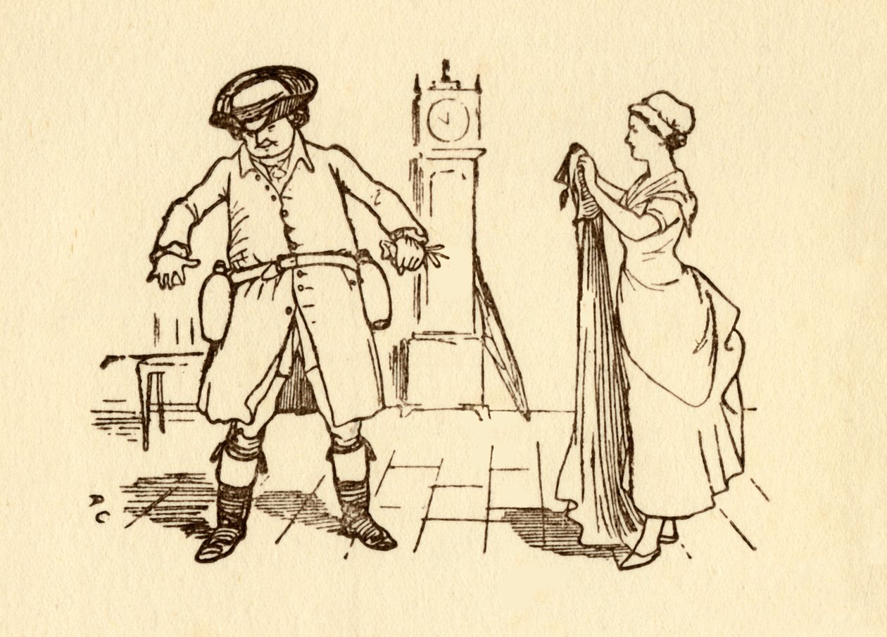 John Gilpin prende garrafas de vinho ao cinto, 1878, c1918. de Randolph Caldecott