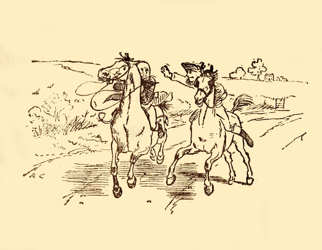 John Gilpin é encontrado pelo postboy do Bell Inn, 1878, c1918. de Randolph Caldecott