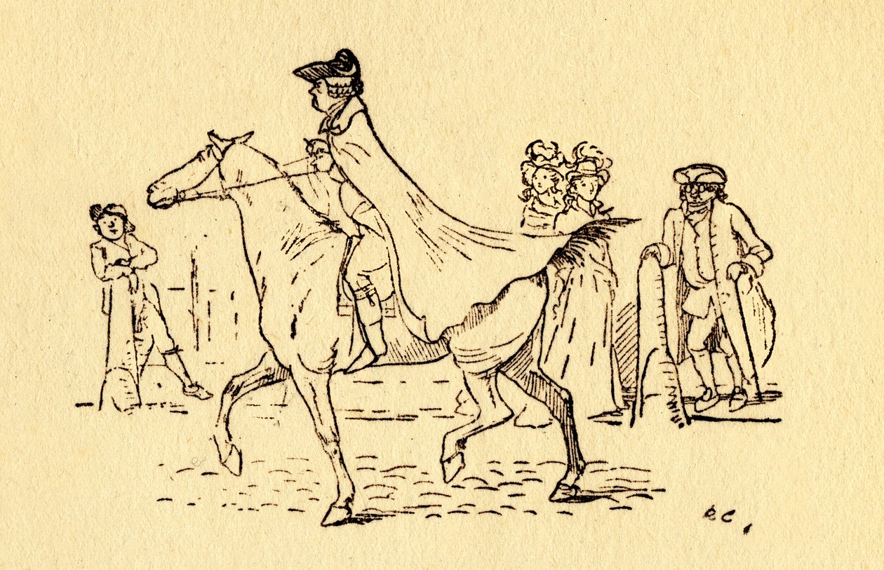 John Gilpin parte em sua jornada para Edmonton, 1878, c1918. de Randolph Caldecott