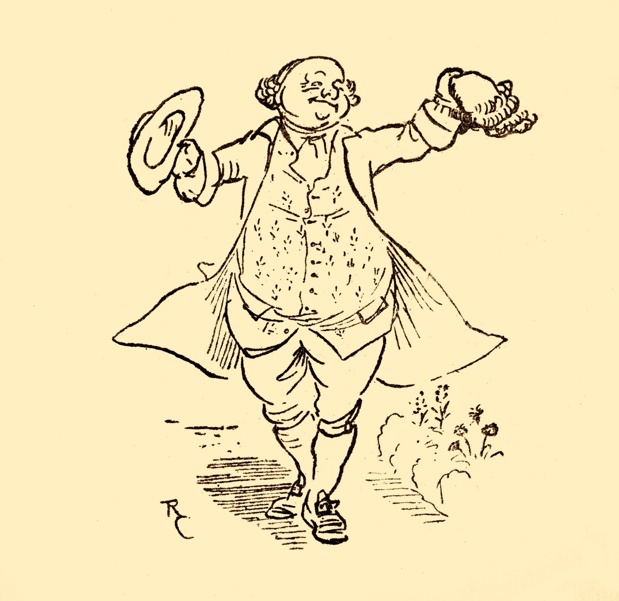 O amigo de John Gilpins lhe empresta uma peruca e um chapéu, 1878, c1918. de Randolph Caldecott