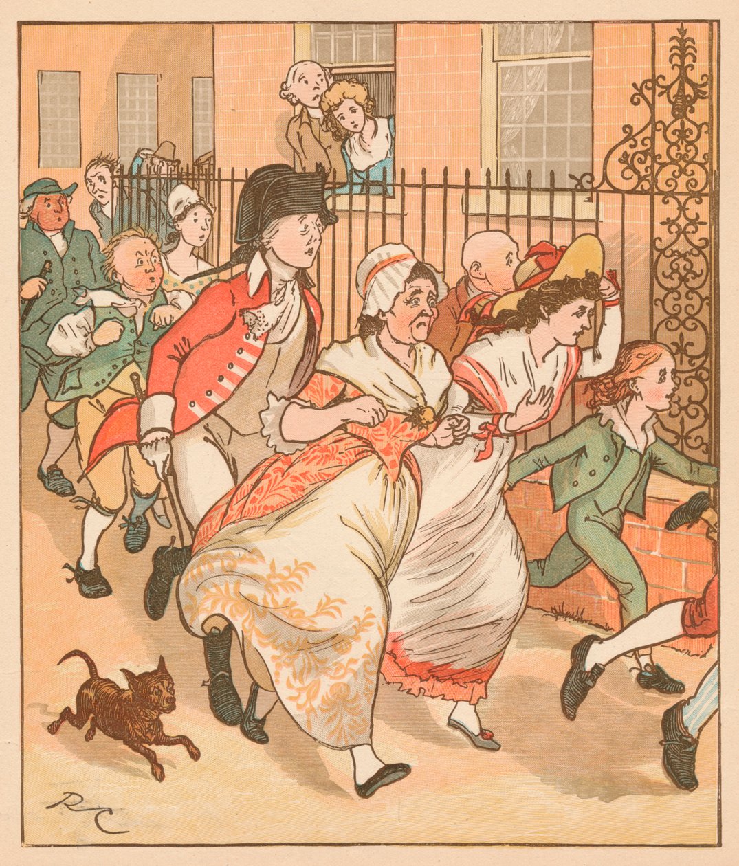 Vizinhos correndo para ajudar o bom homem de Islington, c1879. de Randolph Caldecott