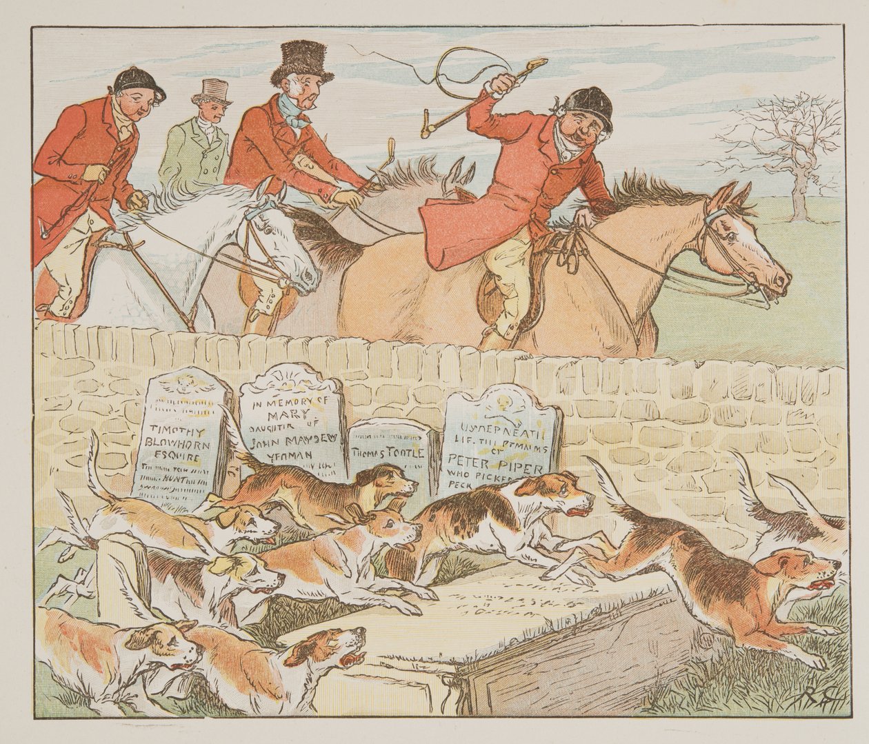 Agora o Pastor tinha um par para casar quando os Cães de Caça vinham à vista , de The Hey Diddle Diddle Picture Book, pub.1882 (gravação a cores) de Randolph Caldecott