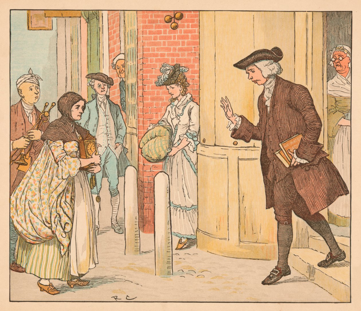 Pessoas do lado de fora de uma loja de penhores, c1885, 1934. de Randolph Caldecott
