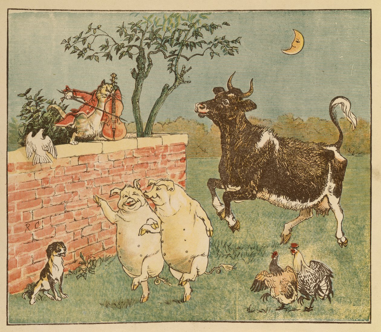 O gato e o violino e a vaca - ilustrações de Hey Diddle Diddle de Randolph Caldecott