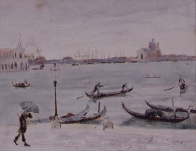 A Alfândega e a Igreja de San Giorgio, Veneza, vista da Piazzetta, século XIX de Randolph Caldecott
