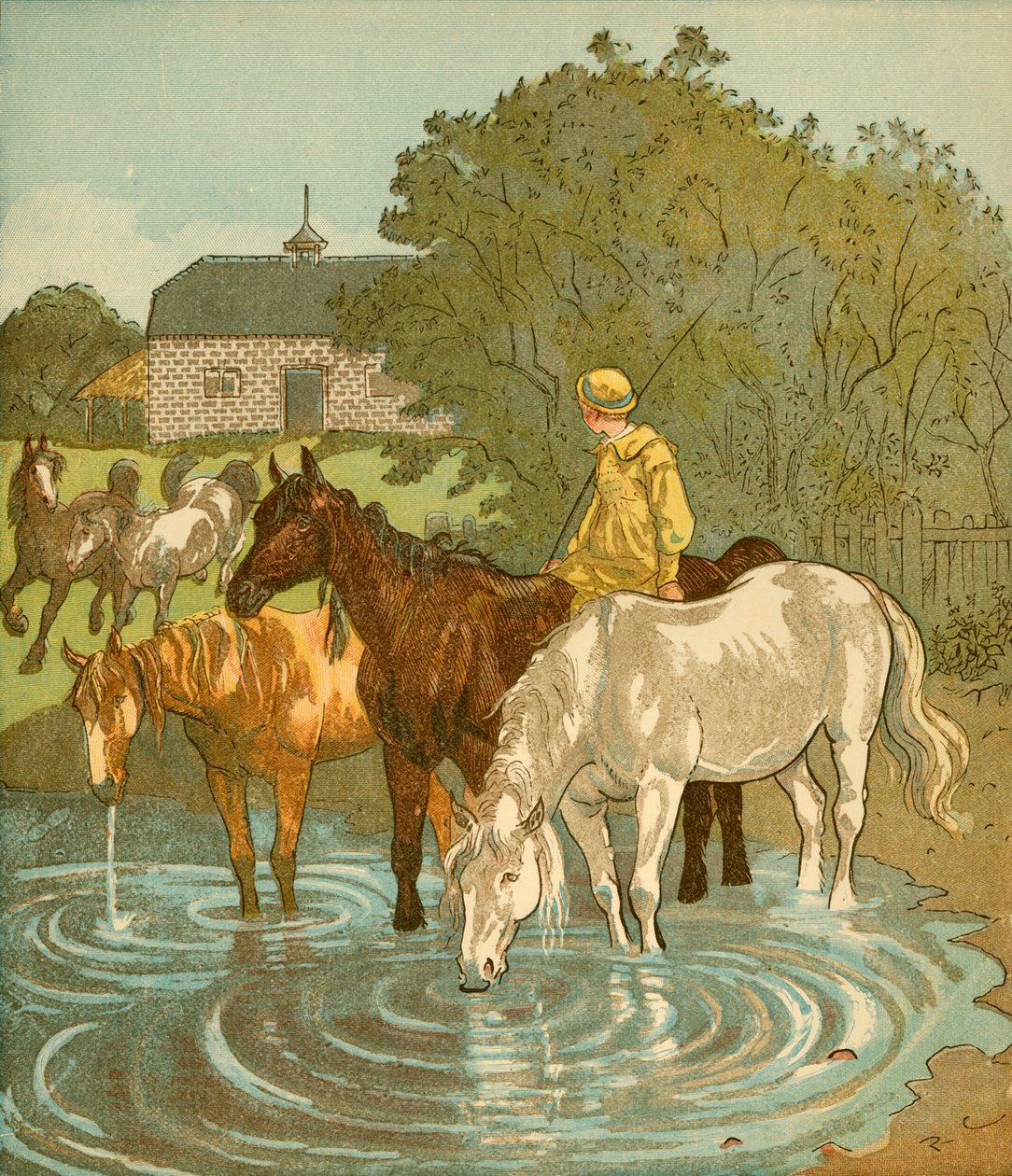 The Farmers Boy que rega os cavalos, c1881. de Randolph Caldecott