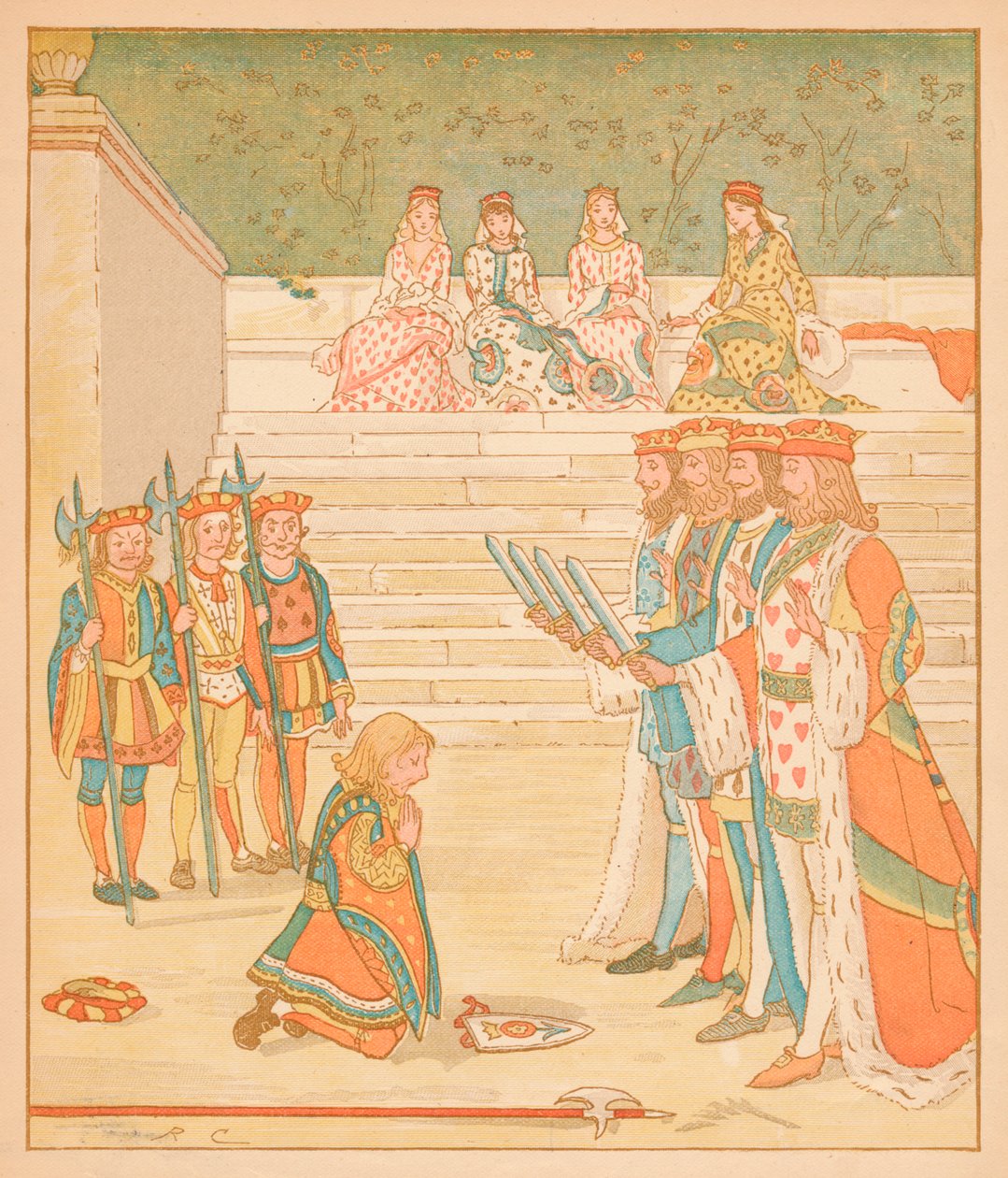 O Valete de Copas, trouxe de volta aquelas tortas e prometeu que não roubaria mais, 1880. de Randolph Caldecott