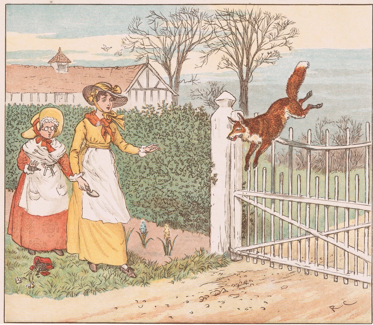 A raposa pula sobre o portão do pastor de Randolph Caldecott