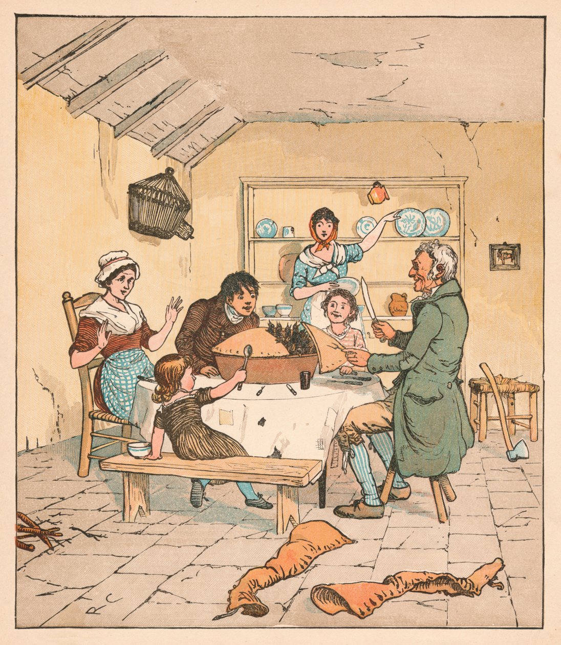 Quando a torta foi aberta, os pássaros começaram a cantar, 1880. de Randolph Caldecott