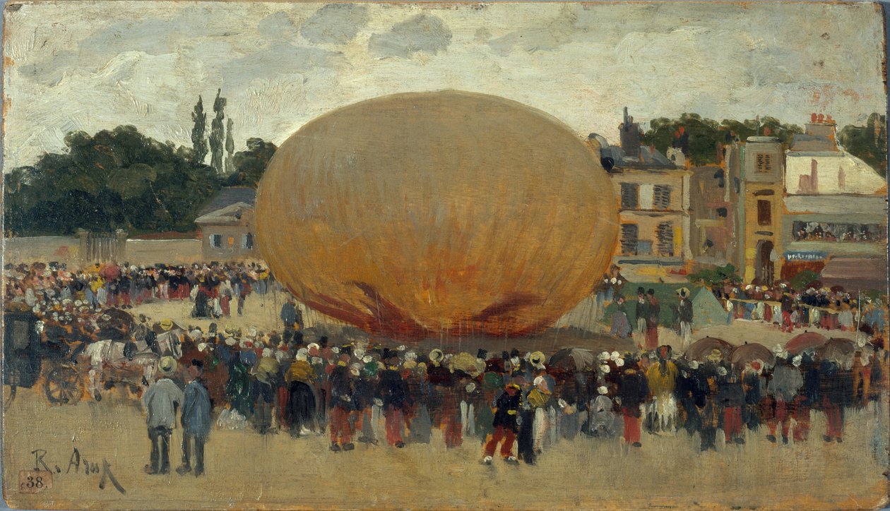 Rapto de balão, ca. 1880 (óleo sobre madeira) de Raoul Joseph Arus