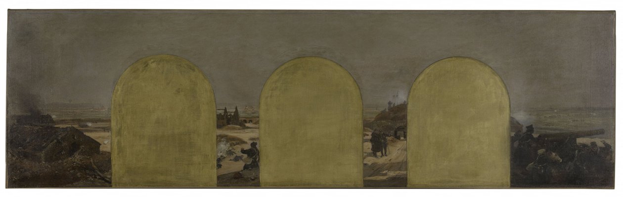 Esboço para o Gabinete do Prefeito da Câmara Municipal de Paris: Uma bateria nas muralhas: O cerco de Paris em 1870 de Raoul Joseph Arus