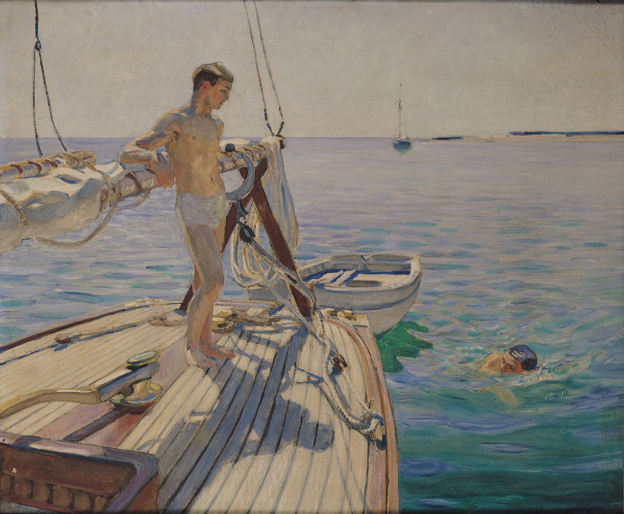 Banho do barco (óleo sobre tela) de Raoul Du Gardier