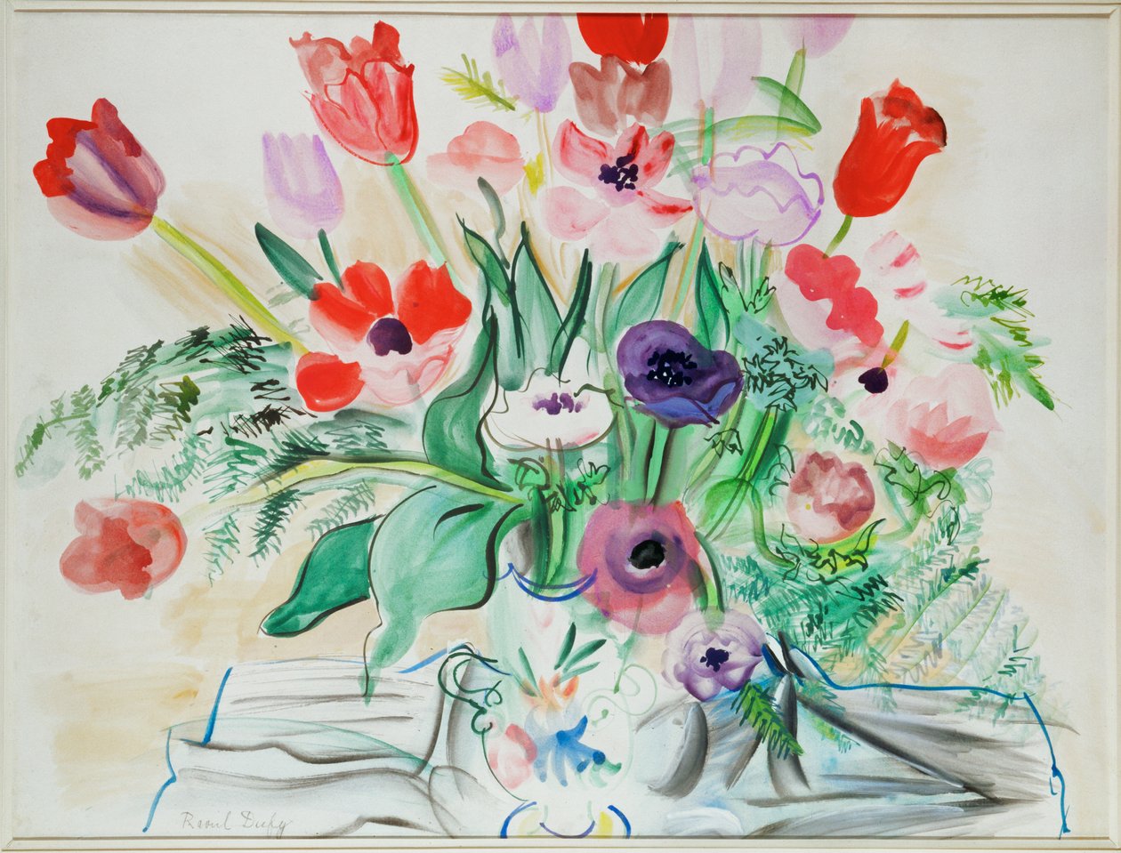 Anémonas e tulipas (aguarela sobre papel) de Raoul Dufy
