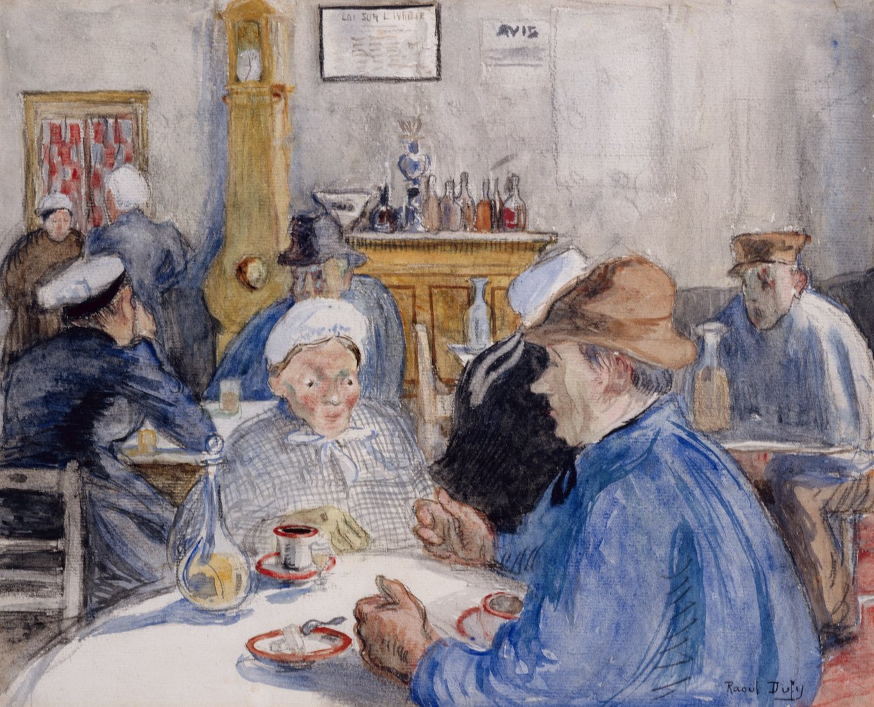 No Café, c.1900 (aguarela, aguada e carvão) de Raoul Dufy