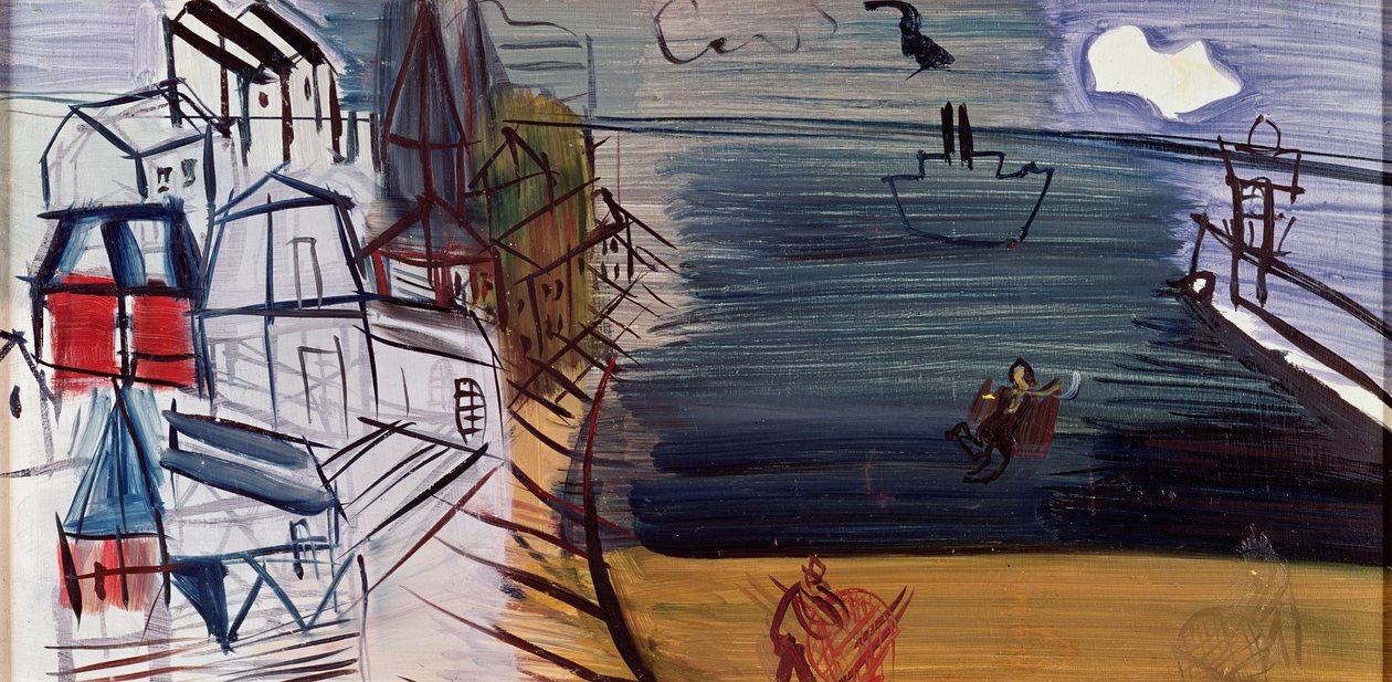 Barco de carga em Sainte-Adresse, depois de 1945 (óleo sobre cartão duro) de Raoul Dufy