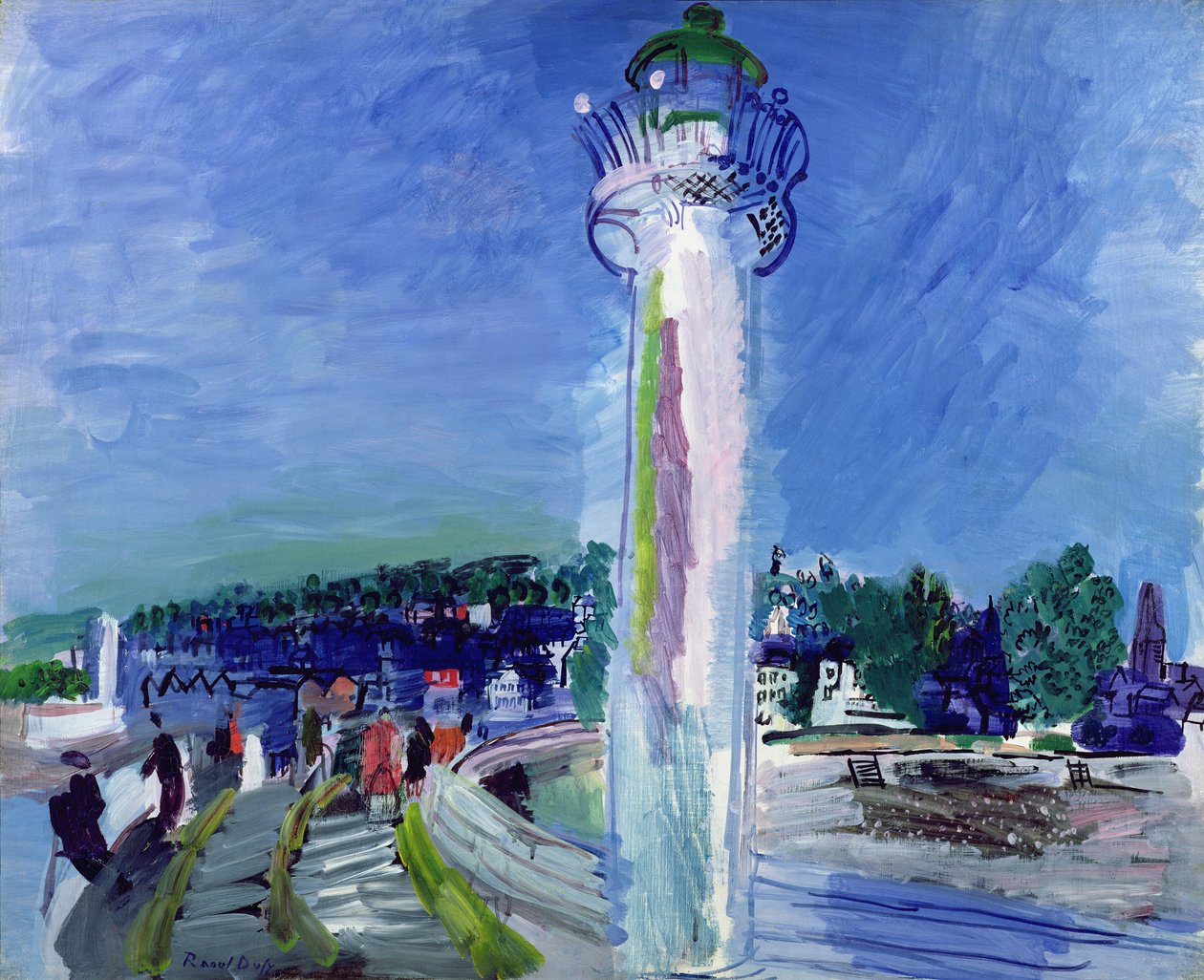 Honfleur, o cais e o farol, c.1935 (óleo sobre tela) de Raoul Dufy